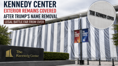 Kennedy Center Keeps Exterior Covered After Trump Name Removal Amid Ongoing Legal Battle Kennedy Center Keeps Exterior Covered After Trump Name Removal Amid Ongoing Legal Battle